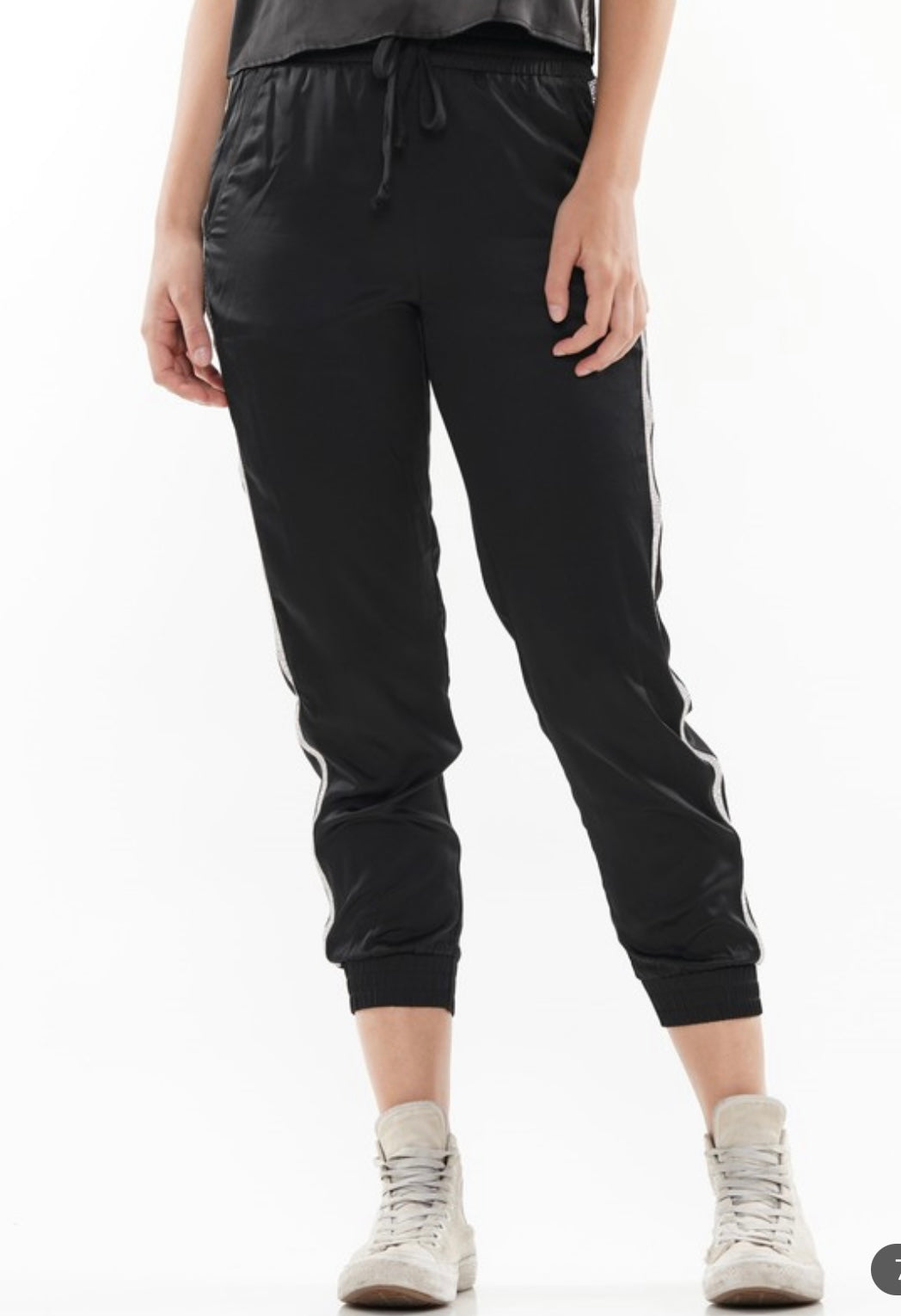Satin black rhinestones pant