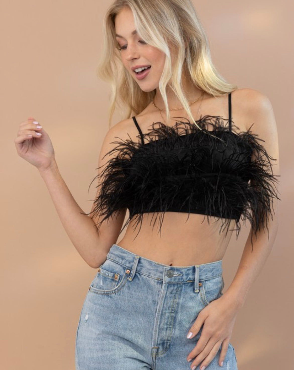 Black feather top