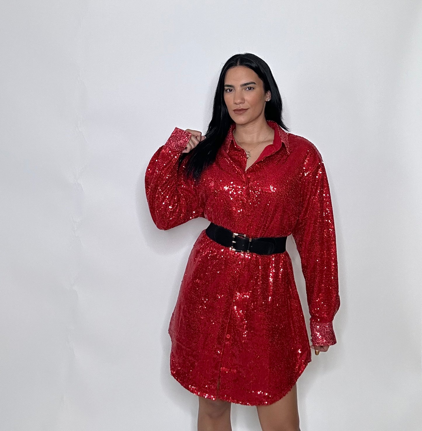 Red sequins blouse dress