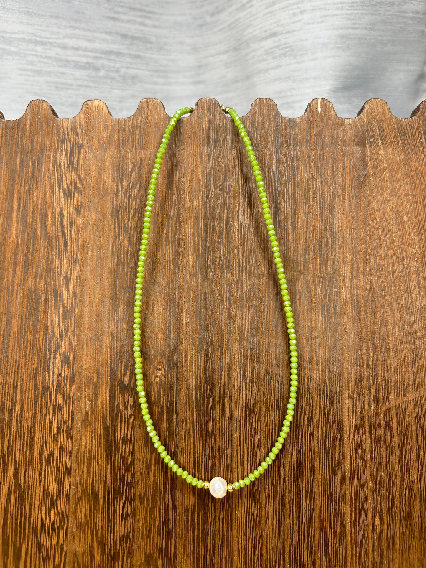 Green beads and pearl necklace