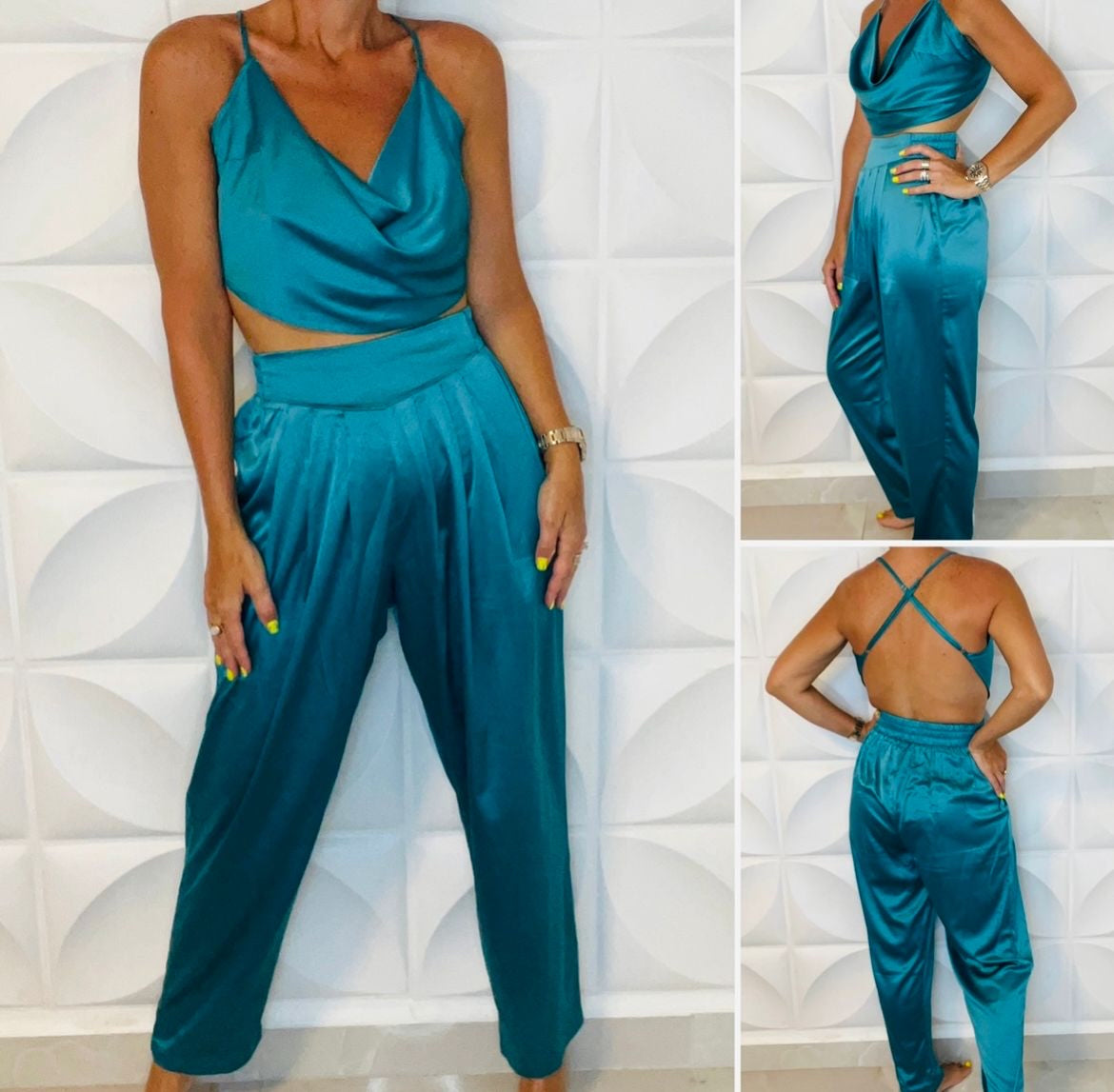 Satin blue pant set