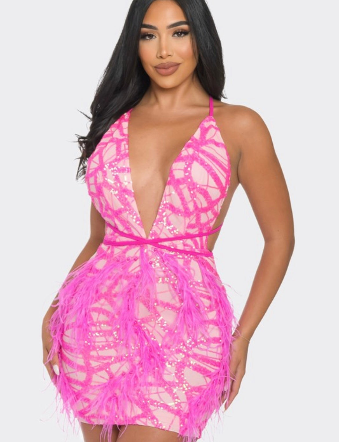 Pink sequins cocktail dress