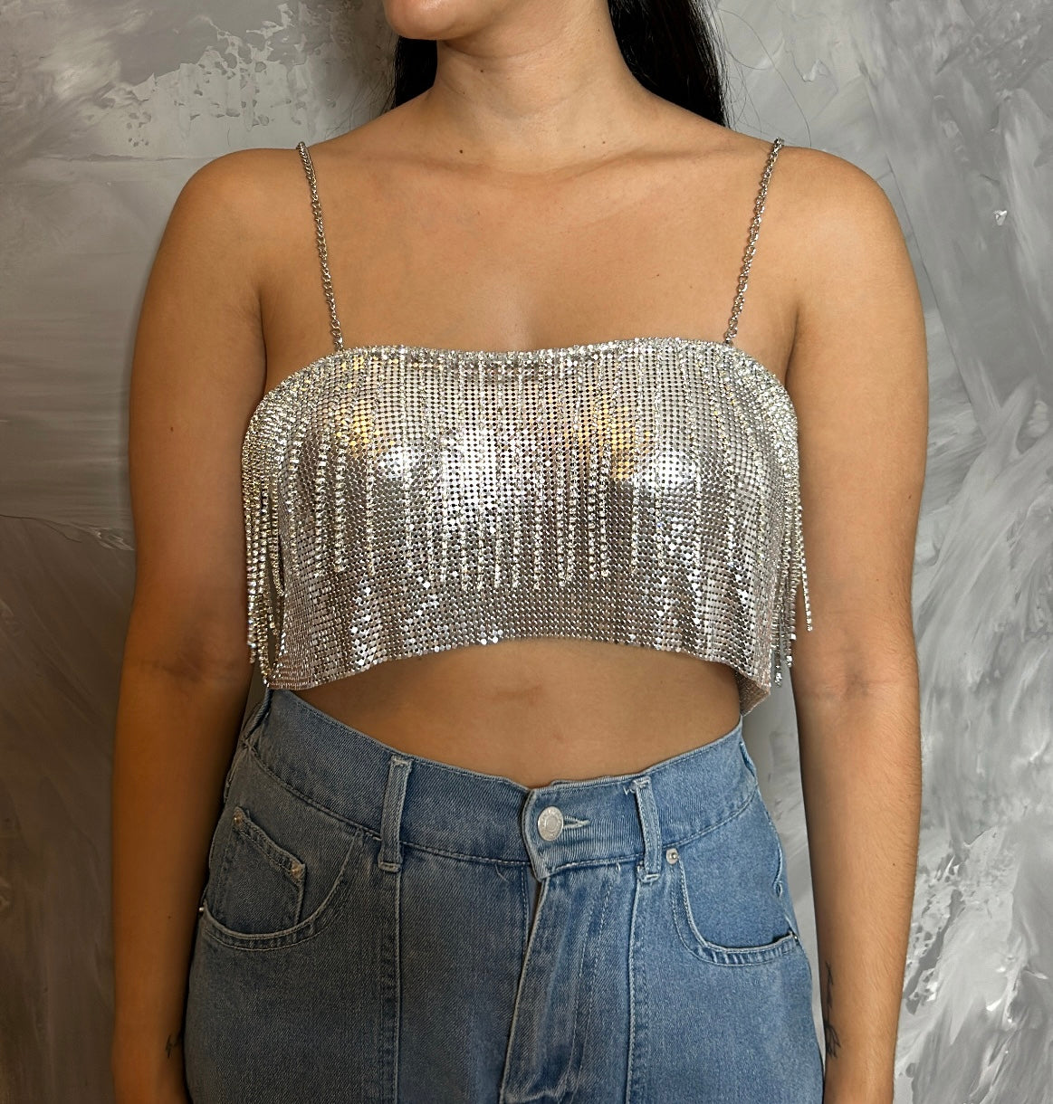 Rhinestones fringe top