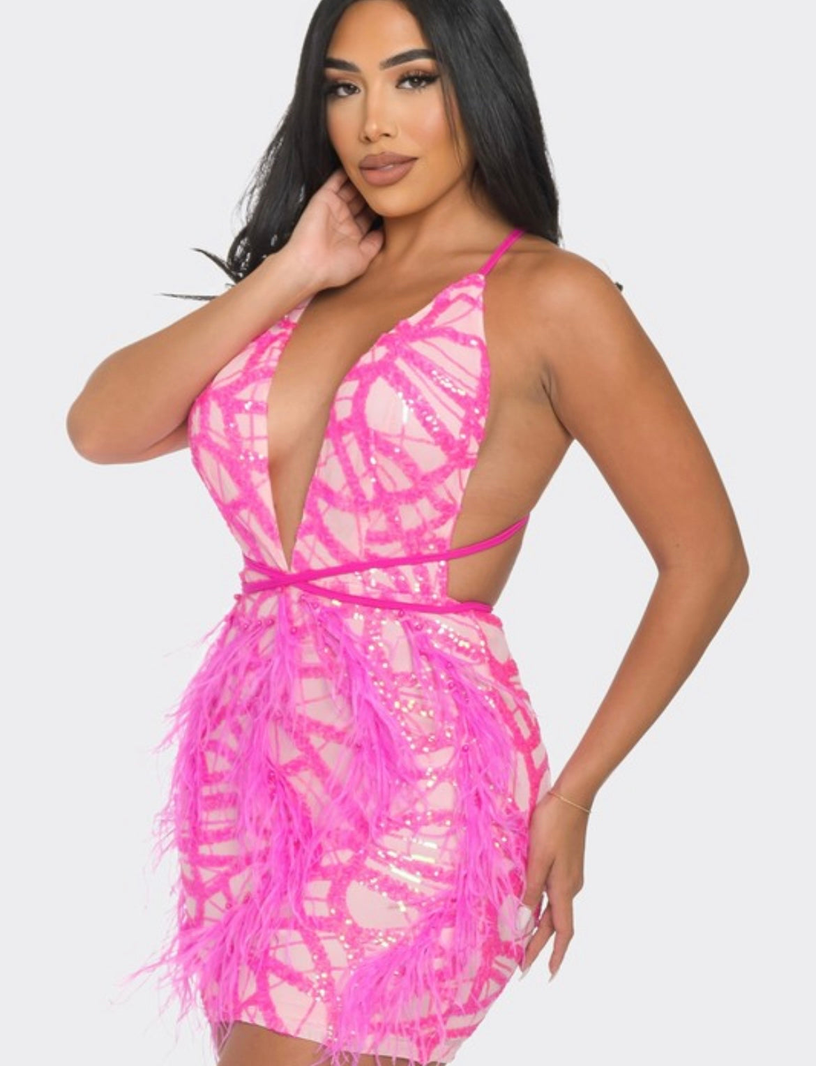 Pink sequins cocktail dress