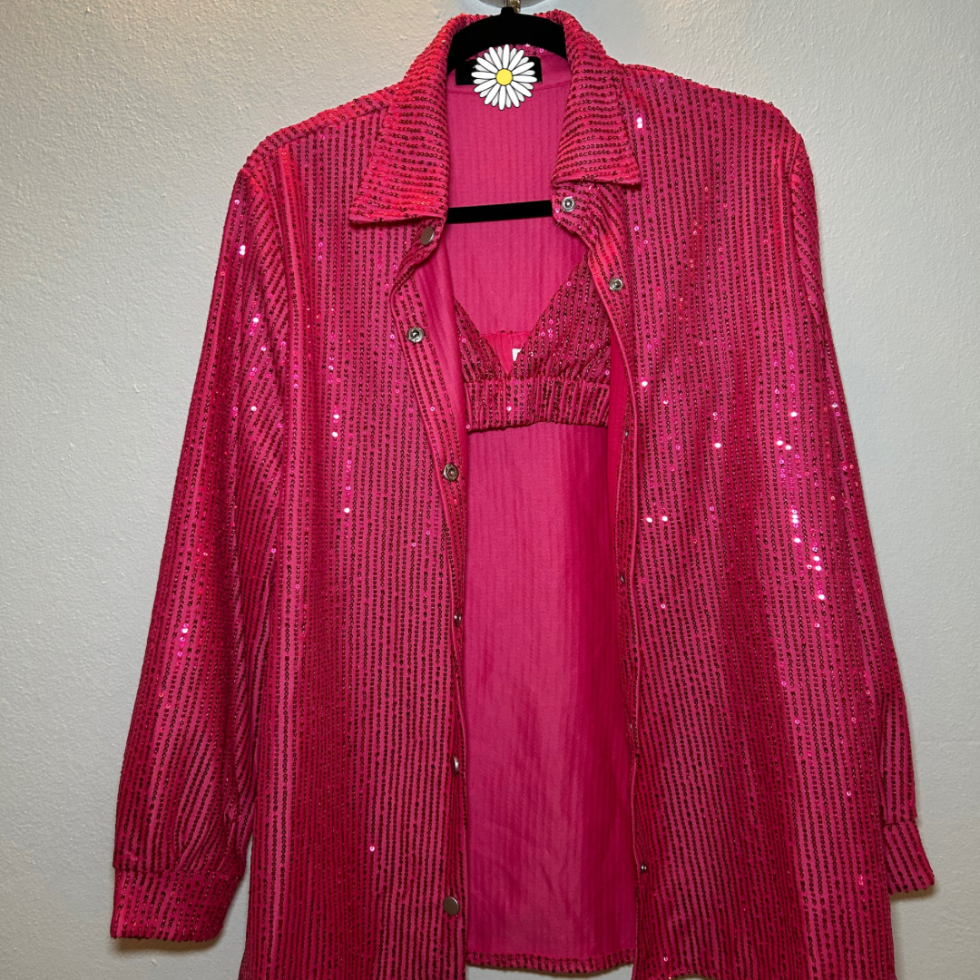 Blouse and top pink sequins set