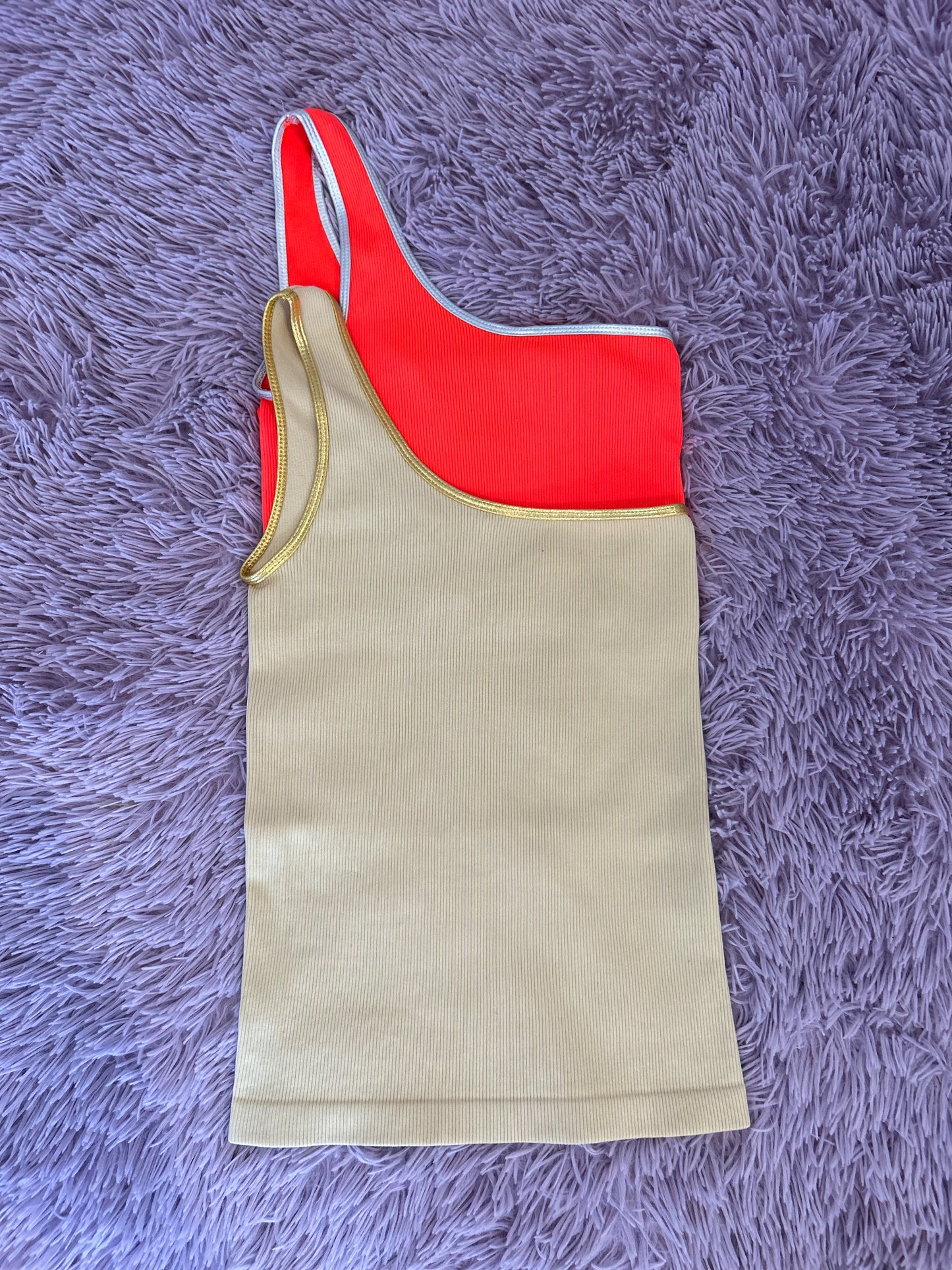 Nude and neon one shoulder camis