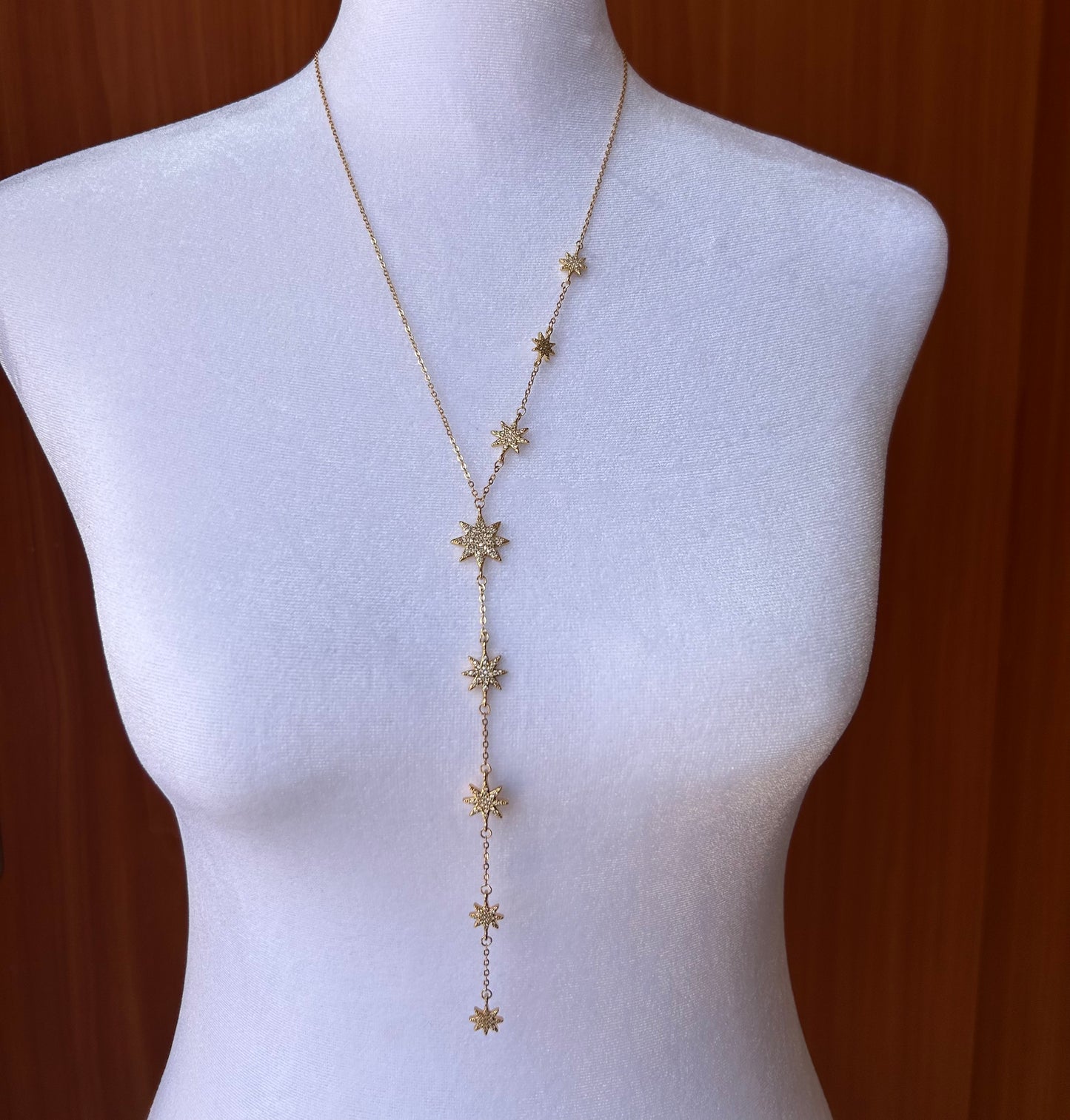 Pave stars long necklace